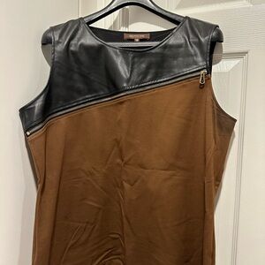 Brown and Black Sleeveless Top with Zipper Details